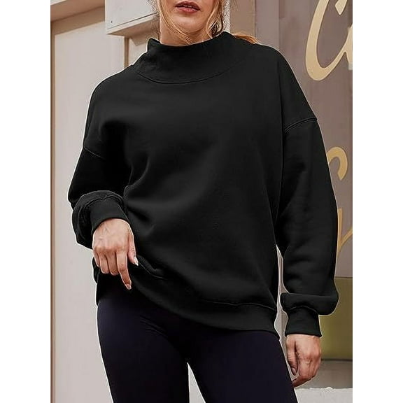 Long-sleeved High Neck Sweatshirt (XL, Black)