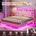 thumbnail image 6 of Full Size Princess Bed Frame With Led Lights And Charging Station, Velvet Upholstered Platform Bed With Led Lights Headboard,guardrail,crystal Button, No Box Spring Needed,Pink, 6 of 8