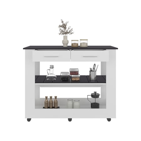 Nmkwnr Island Table with 2 Drawers and 2 Open Shelves Wood Kitchen Island for Kitchen Dining Room