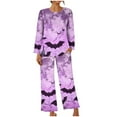 thumbnail image 6 of WFJCJPAF 2025 New Halloween Halloween Pajamas Women Short Set,Women Fashion Non Positioning Printed Round Neck Long Sleeved Long Pants Sets,Halloween Pajamas Women - Purple S, 6 of 6