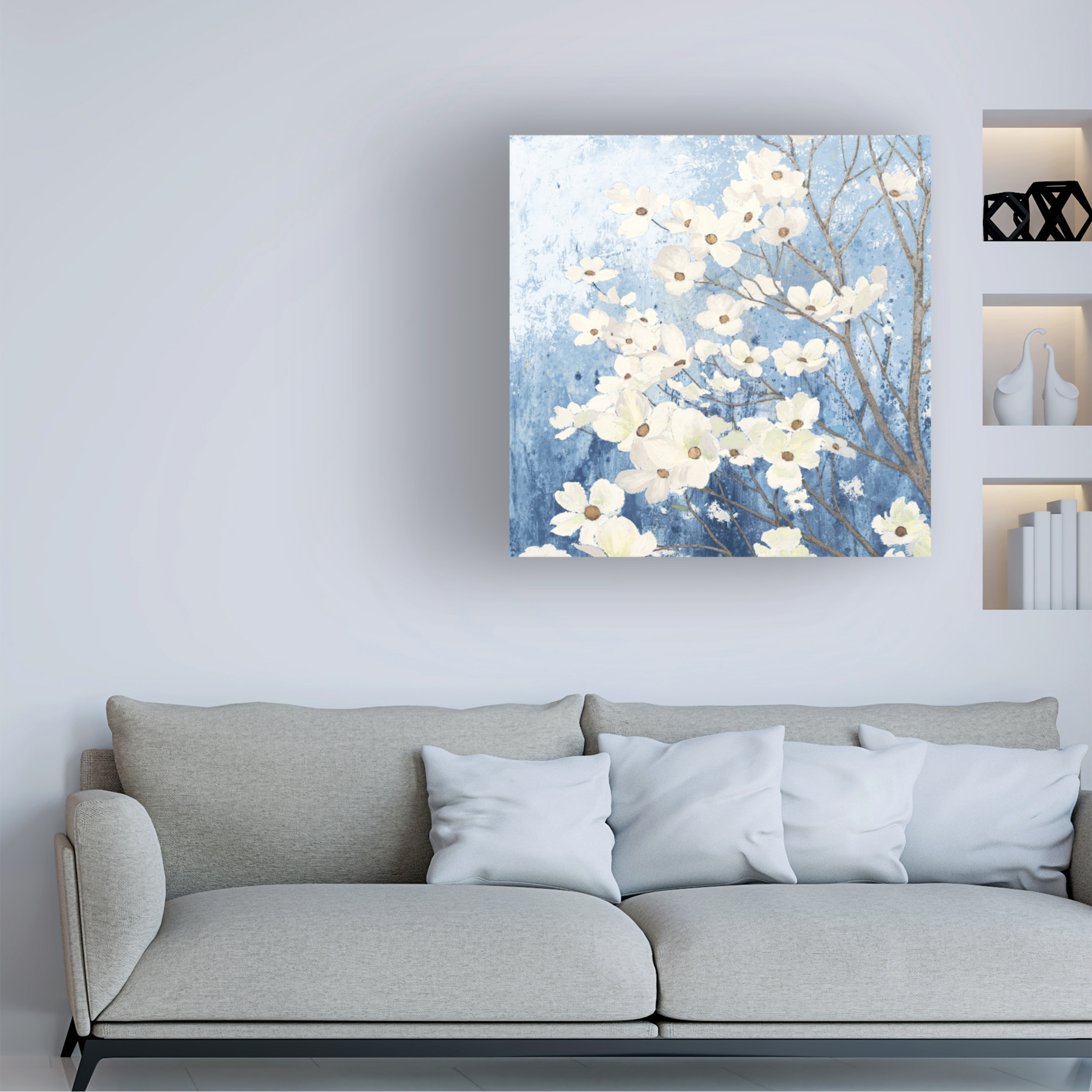 James Wiens 'Dogwood Blossoms I Indigo' Canvas Art