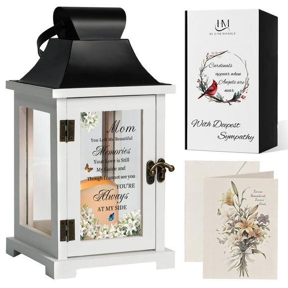 HugMemories Memorial Lantern Bereavement Sympathy Gifts in Memory of Loved One Memorial Gifts for Loss of Mother Remembrance Gifts for Loss of Mom with LED Candle
