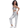 thumbnail image 5 of Huowey Women's Pants Solid Color Plus Size Pants Street Trend Gold Stamping Sports Style Bright Leather Loose Performance Leggings, 5 of 5