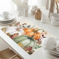 thumbnail image 5 of Thanksgiving Placemats Set of 2 Fall Green Orange Pumpkin Eucalyptus Leaf Heat Insulated Linen Place Mats, Washable Stain-Proof Table Mats for Dining Tables Holiday Decor 13x19inch, 5 of 9