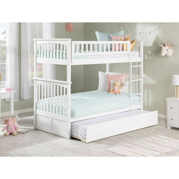 AFI Columbia Bunk Bed Twin over Twin with Twin Size Urban Trundle Bed, White