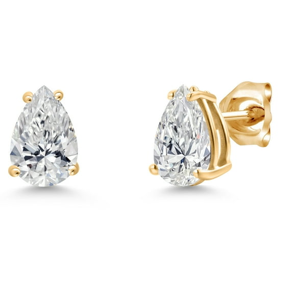 Gem Stone King 14K Yellow Gold IGI Certified Lab Grown Diamond Stud Basket Setting Earrings | 1.40 Ct | Pear Shaped | E-F Color | VS1-VS2 Clarity | Double Notch | Gold Earrings for Women Men