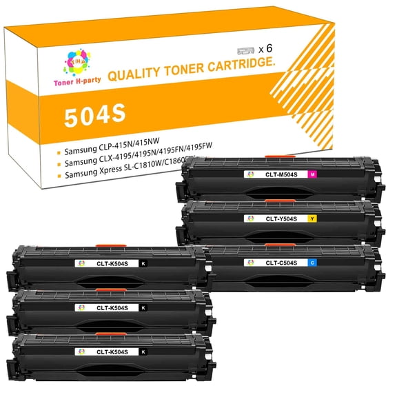 Toner H-Party 6-Pack Compatible Toner for Samsung 504S CLT-K504S C1860FW C1810W SL-C1860FW SL-C1810FW CLX-4195FW CLP-415NW Printer Ink (3*Black, Cyan, Magenta, Yellow)