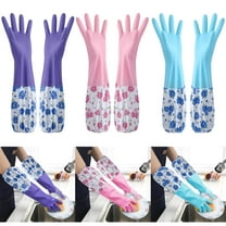 mtvxesu Cleaning Gloves, Cleaning Gloves Flower Rubber Velvet Long Gloves Household Gloves Antiskid Household Dish Washing Cleaning Gloves Cleaning Gloves Disposable