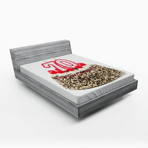 70th Birthday Fitted Sheet, Cake 70 Number Candles and Sprinkles Party Themed Event Photo Image, Soft Decorative Fabric Bedding, Full Size, Multicolor, by Ambesonne