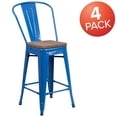 thumbnail image 3 of Flash Furniture 4 Pk. 24" High Blue Metal Counter Height Stool with Back and Wood Seat, 3 of 8