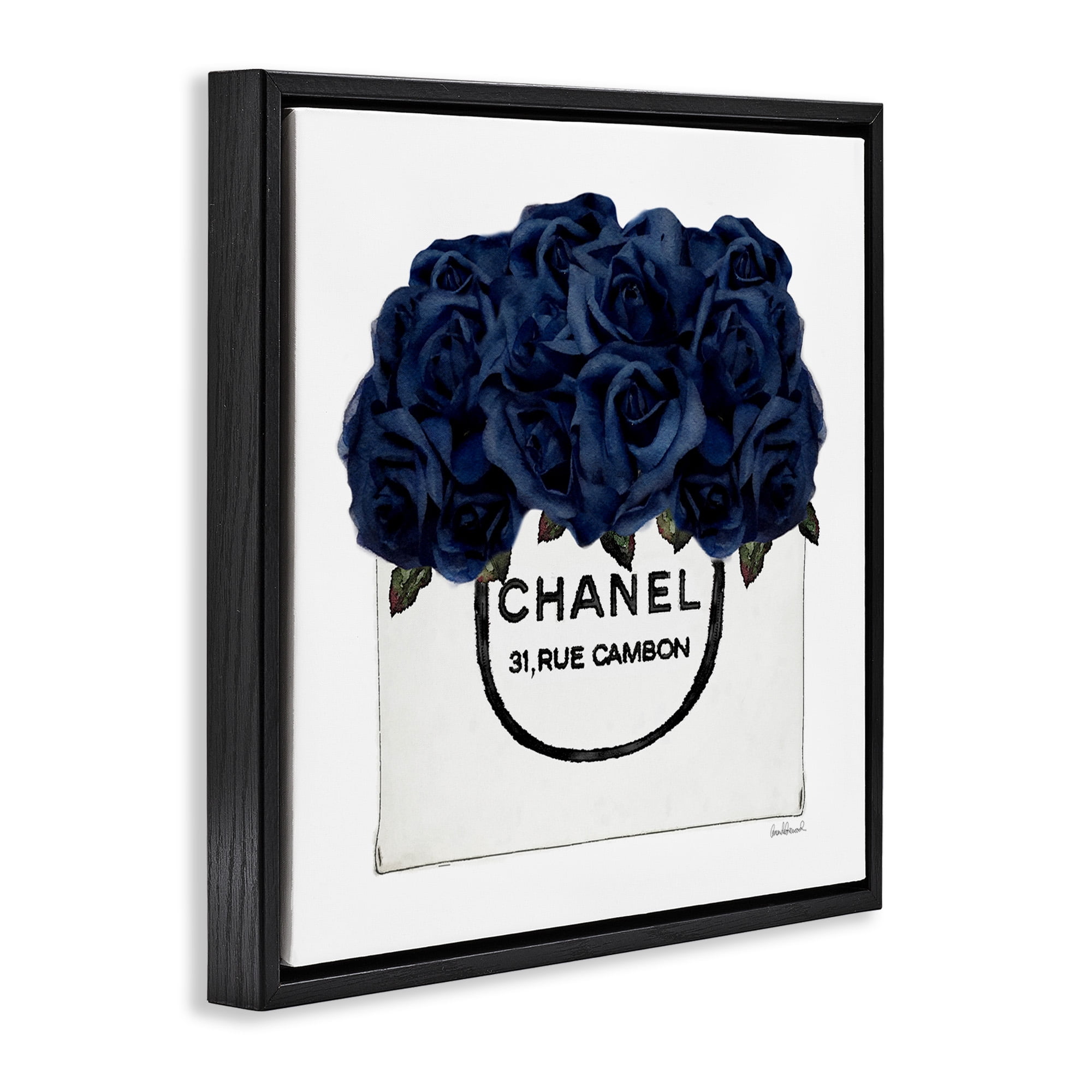 Stupell Industries Trendy Chic Navy Blue Roses Botanical & Floral Painting Black Floater Framed Canvas Art Print Wall Art, 25 x 25