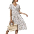 thumbnail image 3 of Txlixc Vestido de Verano para Mujer, Estampado Floral Cuello en V Manga Corta Falda Casual de Cintura Delgada para Damas, 9 Colores Txlixc  Estilo de ocio, 3 of 7