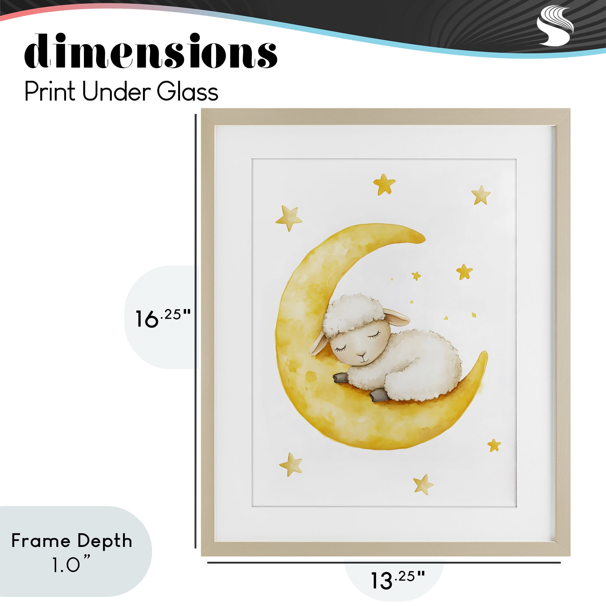 Stupell Industries Sleeping Sheep on Yellow Moon Birch Framed Print Under Glass, design by LSR Design Studio