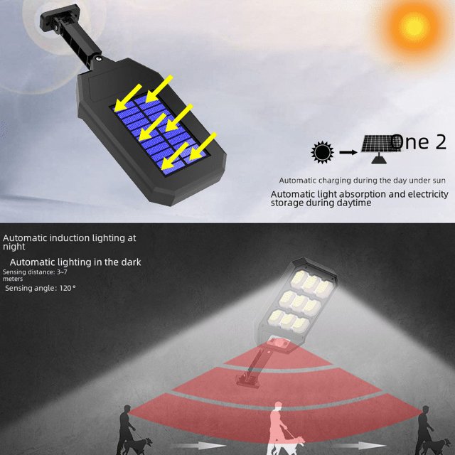 Luz solar LED de pared con detección de movimiento humano, iluminación exterior impermeable, luz de jardín, luz de calle solar para garaje