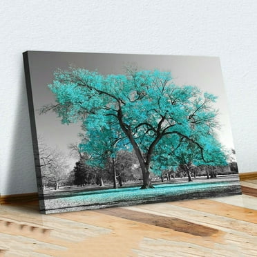 Cogfs 1 Pcs Teal Leaves Black White Canvas Wall Art Picture Print Painting Bedroom Decor