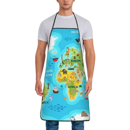 

Gaeub World Map With Animals Landmarks Print Apron for Men and Women Waterproof Apron for Cooking Dishwashing Lab Butcher Dog Grooming
