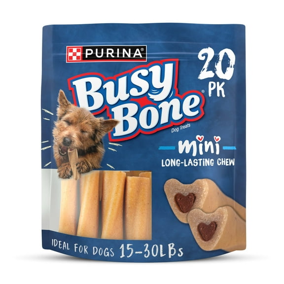 Purina Busy Bone Small Breed Adult Dog Chew Bone Treats, Mini, 35 oz Pouch (20 Count)