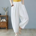 thumbnail image 5 of up to 60% off Gifts Usmixi Elastic Waist Pants for Women Casual Solid Drawstring Loose Baggy Straight Trousers Soft Cotton Linen Pocket Long Pants White l, 5 of 7