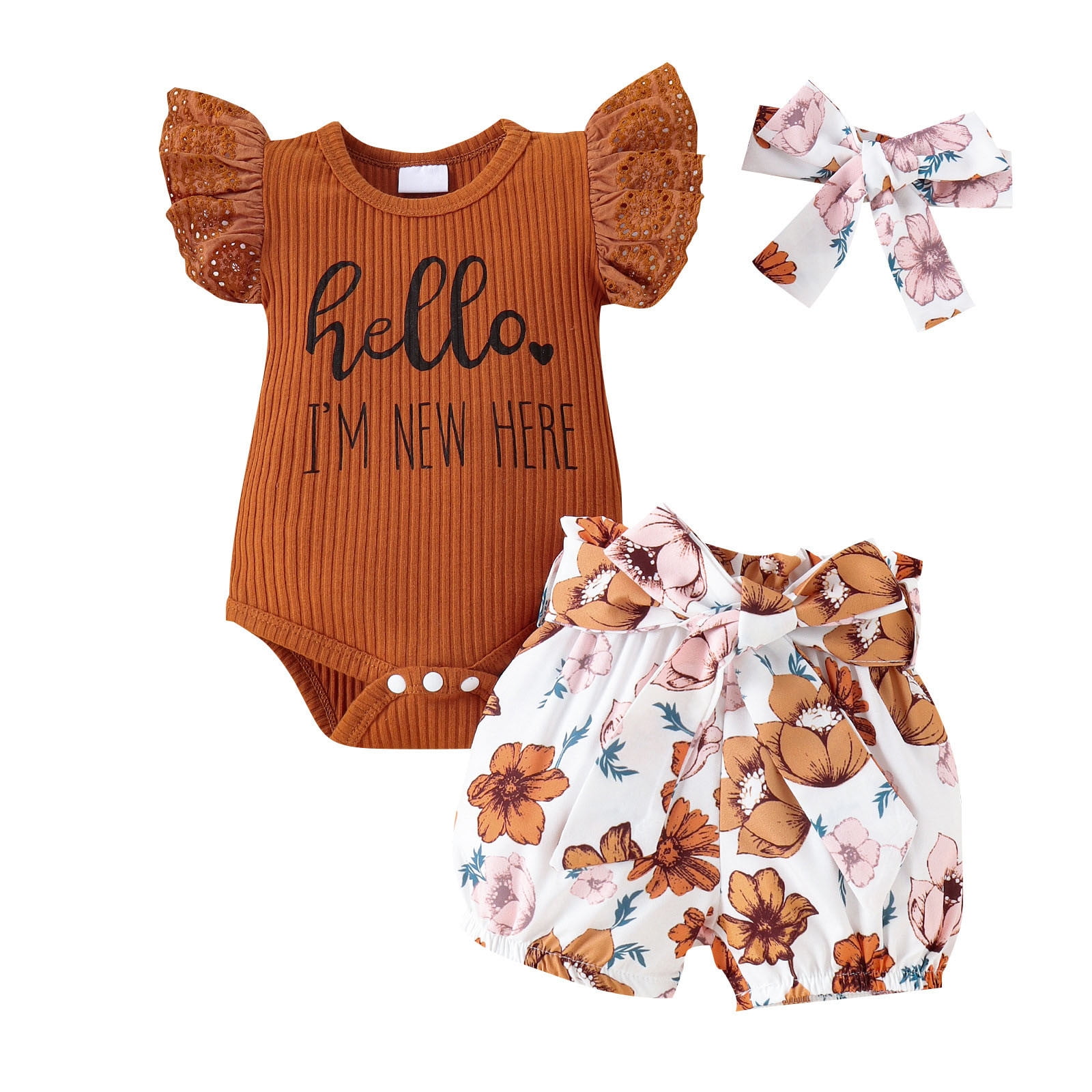 Big Kid Girl Clothing Size 8 Girls Clothes Toddler Girls Summer Short Sleeve Floral Prints Tops Romper and Shorts 3PCS Outfits Girls