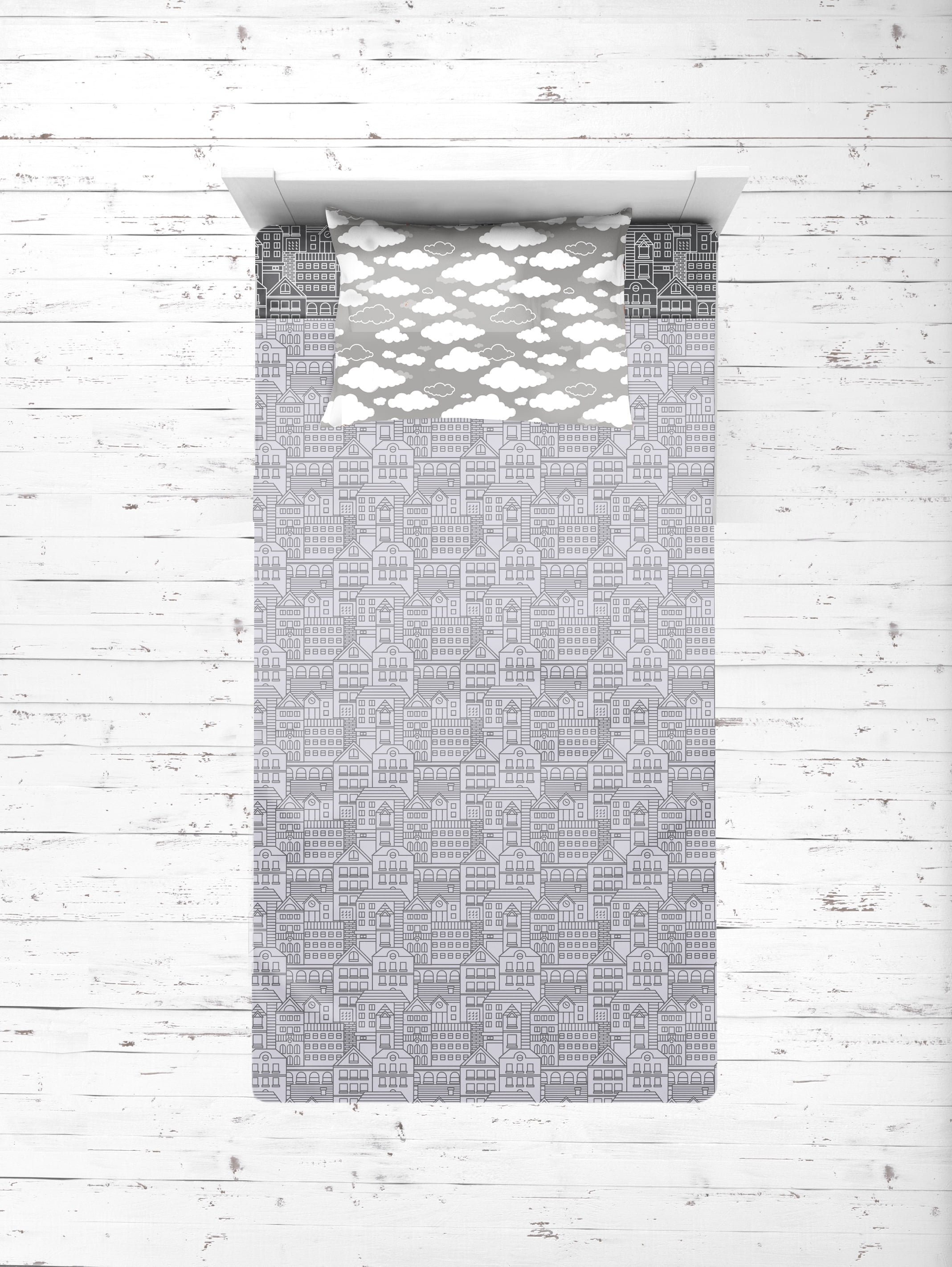 Bacati - Clouds in the City White/Grey 4 pc Toddler Bedding Set