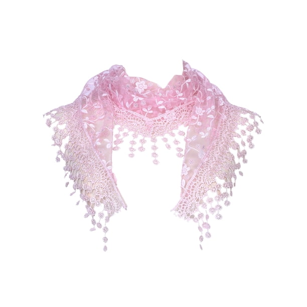 INSPIRE CHIC Chal de Encaje Mantilla de Tul, Cubierta Triangular para la Cabeza, Velo de Iglesia para Misa, Damas de Honor de Boda 51.2"x15.7" Rosa Claro