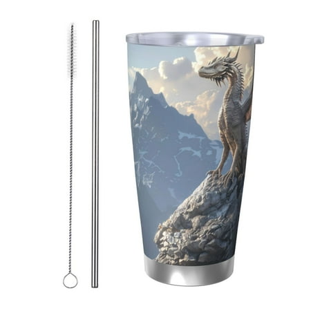 

Susaid Silver Dragon Mountain Peaks Print 20oz Car Cup Insulated Coffee Cup Fully Spill Proof Travel Coffee Mug Stainless Steel Tumbler for Work Home Outdoor Car-Straw Two-piece Set