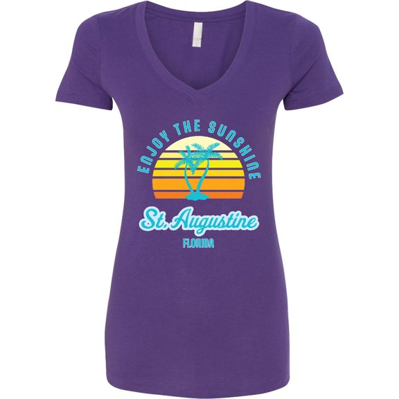Inktastic Summer Enjoy the Sunshine St. Augustine Florida in Blue Women's V-Neck T-Shirt