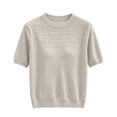 thumbnail image 6 of Short Sleeve Sweater for Women Work Tops Business Casual Tops Crochet Tops Sweater Shirt Travel Outfits Lightweight Sweater Women's Tops, Tees & Blouses Professional Tops Spring Summer Tops Beige L, 6 of 7