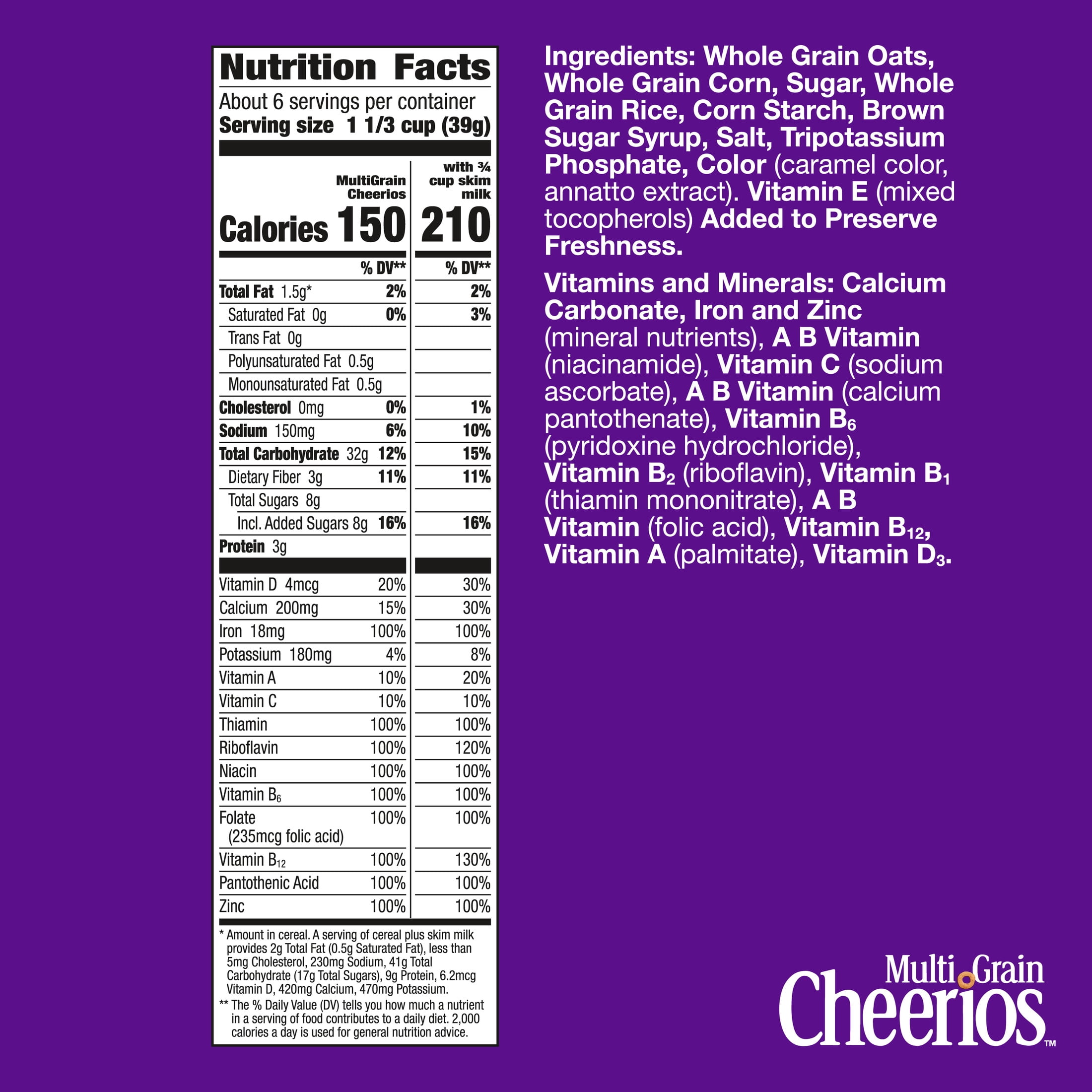(6 pack) Multi Grain Cheerios, Heart Healthy Breakfast Cereal, Gluten Free, 9 oz