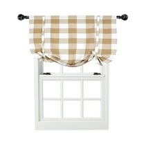 Oversize Plaid Gingham Check Tie Up Window Curtain Shade - Mocha/Taupe