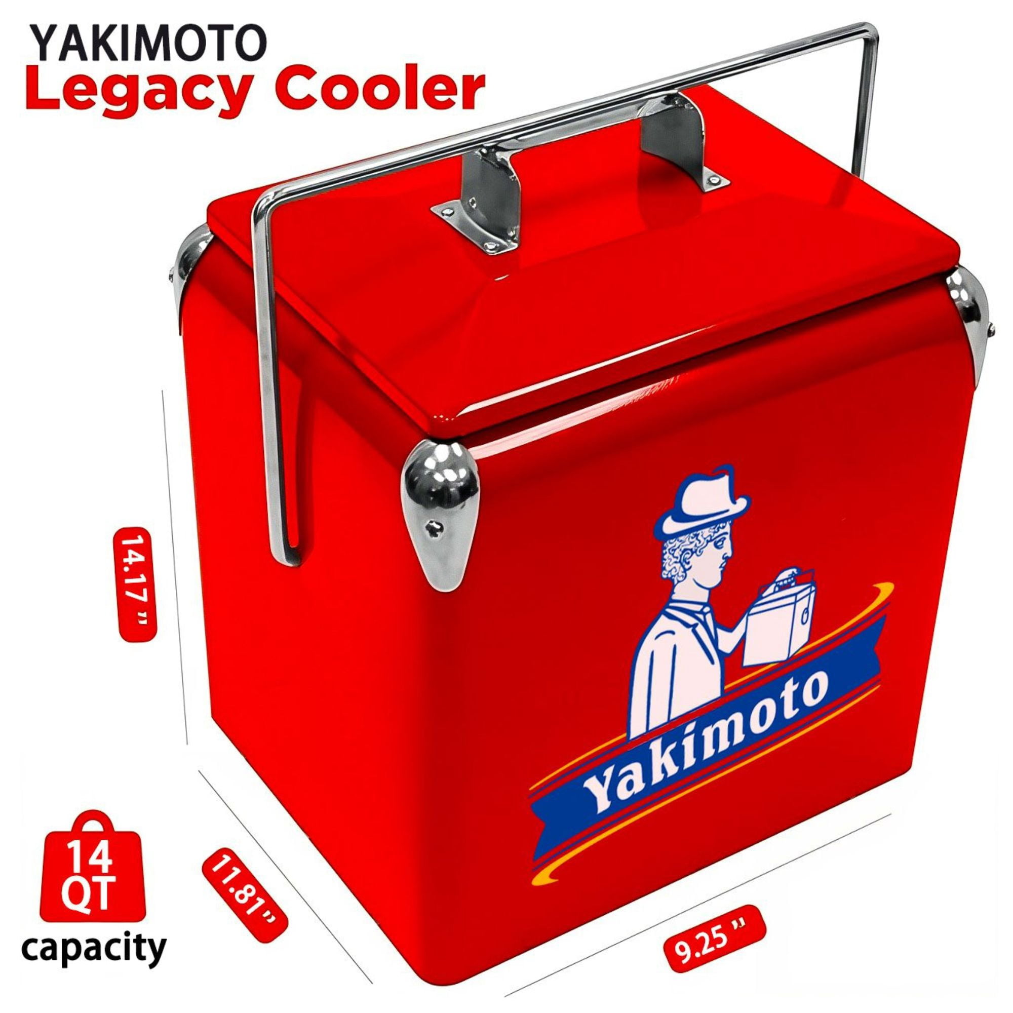 Yakimoto 14Qt Retro Metal Cooler - 18 Can Portable Ice Chest with Bottle Opener
