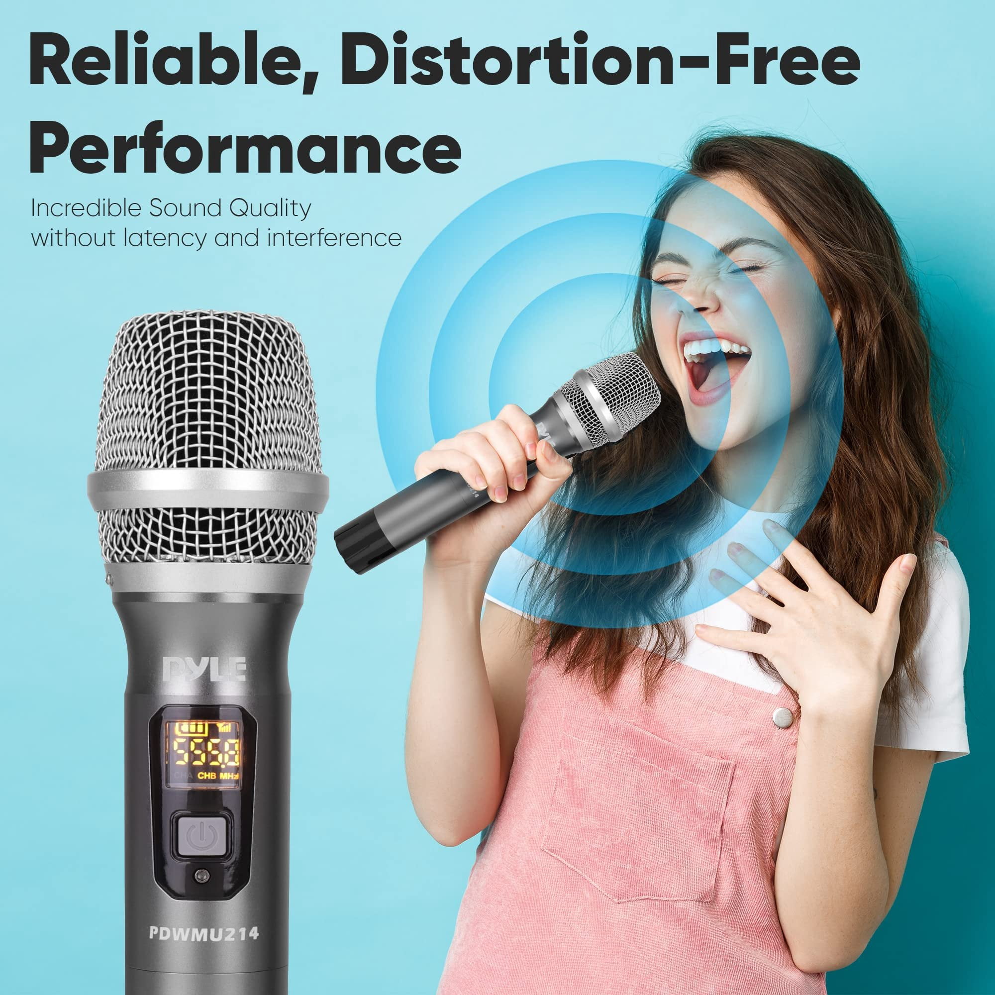 Pyle UHF Wireless Microphone System - Handheld Mic & Wireless Transmitter with Universal Plug-and-Play Audio
