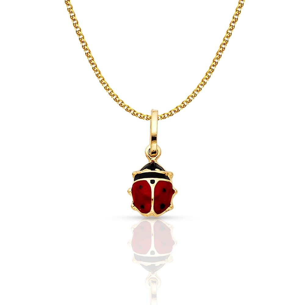 14mm x 18mm Solid 14k Yellow Gold Enameled Ladybug in Heart Pendant Charm 14mm x 18mm Solid 14k Yellow Gold Enameled Ladybug in Heart Pendant Charm