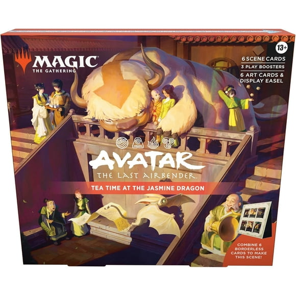 Magic: The Gathering Avatar: The Last Airbender Scene Box 2 - Tea Time at The Jasmine Dragon - 6 Foil Borderless Scene Cards, 6 Art Cards, 3 Play Boosters + Display Easel
