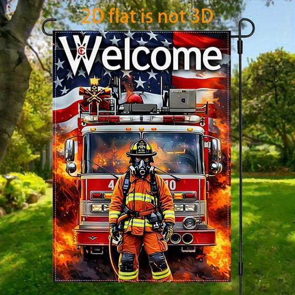 Garden Flag - Firefighter's Welcome Garden Flag, 12x18 inches, double-sided 2D design, a heroic theme garden flag full of a sense of tribute, is very suitable for outdoor decoration on Firefighter's