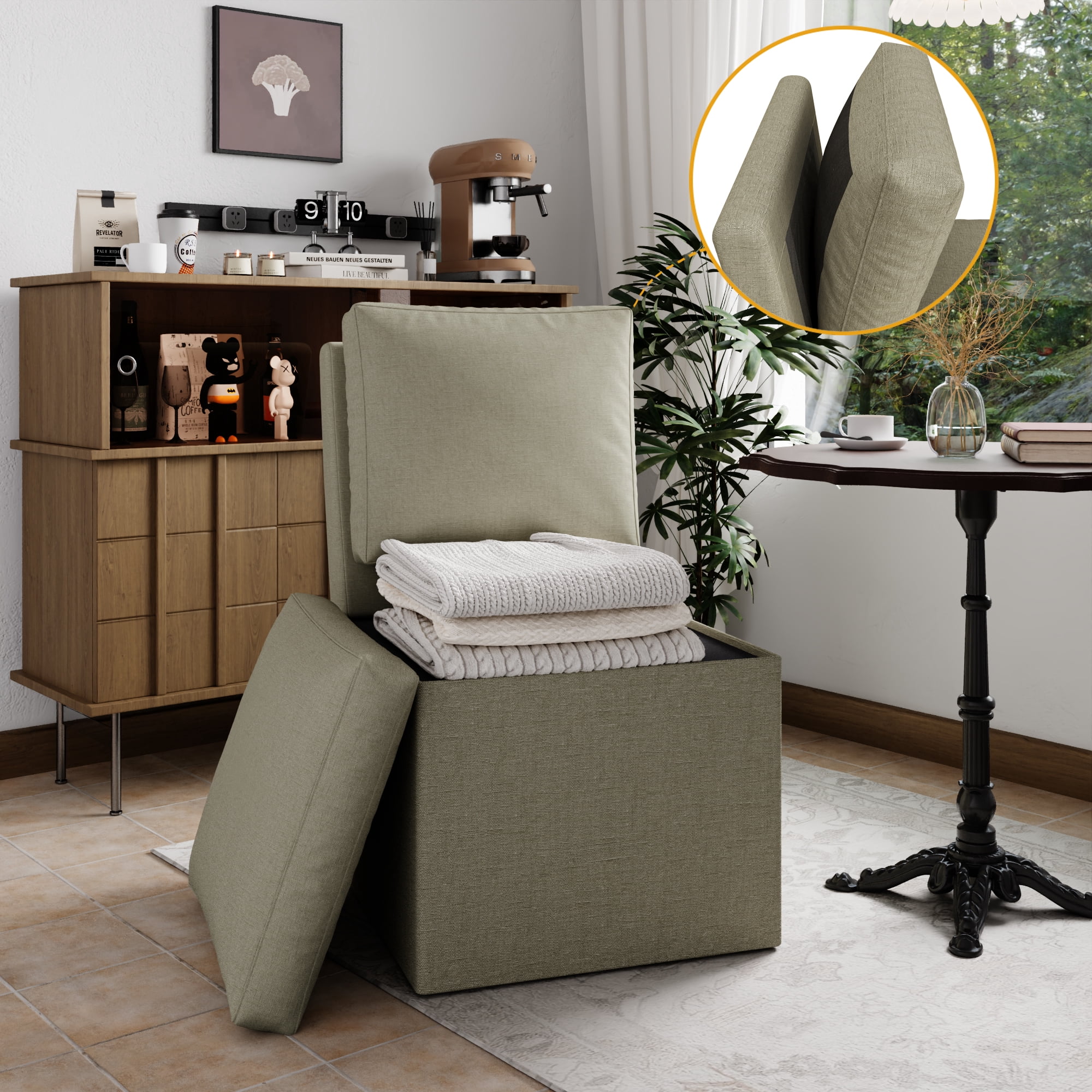 Upholstered Dining Chairs with Casters, Modern Dining Room Chairs Set of 2 with Hidden Storage, Single Sofa Chair for Kitchen, Reading Room, Gray