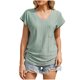 thumbnail image 1 of Blusa de Manga Corta, Color Sólido Casual, Camiseta de Bolsillo con Cuello en V para las Mujeres, 1 of 9