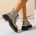 thumbnail image 4 of Dasayo Chunky Boots Women Ankle Motorcycle Gold Riding Lace up Sparkle Low Heel Boots Ladies Shoes 37, 4 of 9