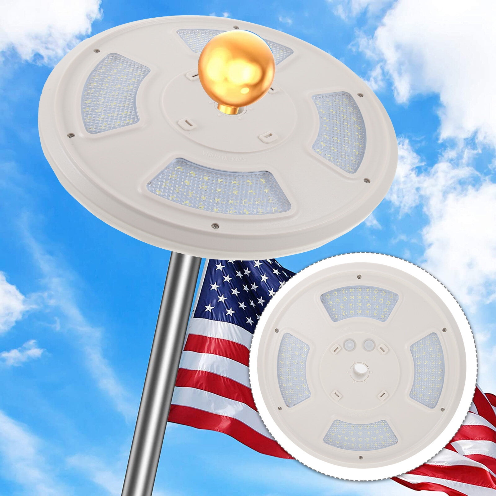 Solar Flag Pole Light 128 LED Light, Super Bright Led Solar Powered ...