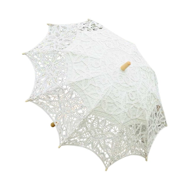 Sombrilla de encaje de encaje para novia Mango de madera para juegos de rol Boda Fiesta de té , beige