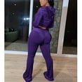 thumbnail image 5 of YUGYXL Womens Velour Sweatsuits 2 Piece Tracksuit Sets Full Zip Cropped Hoodie Sweatshirt Jacket Flares Pants Leisure Jogger Outfits Today's Purple,S, 5 of 8