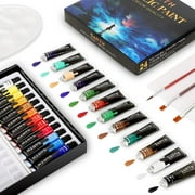 Acrylic Paint Set - 24 Colors/Tubes 12ml with Brushes and Palette, Art Paints for Artist, Hobby Painters & Kids, Ideal for Canvas Wood Craft Painting Christmas Decorations