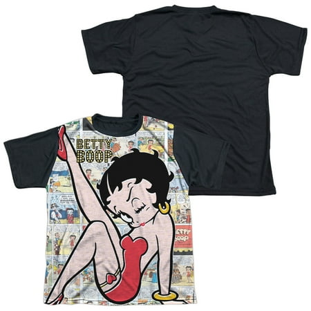 Betty Boop - Vintage Strips - Youth Short Sleeve Black Back Shirt - X-Large