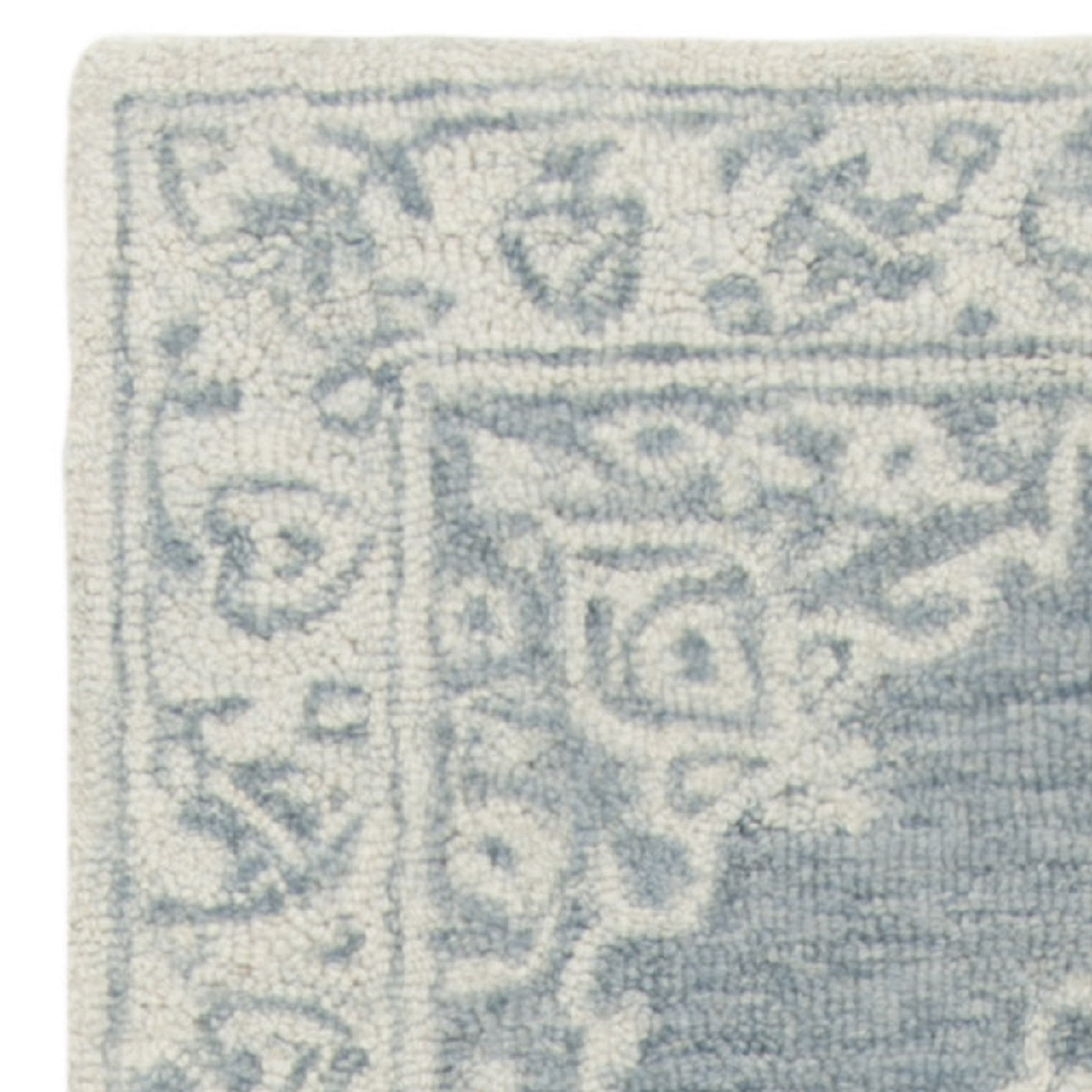 SAFAVIEH Micro-Loop Marina Floral Bordered Wool Runner Rug, Blue/Light Blue, 2'3" x 7'