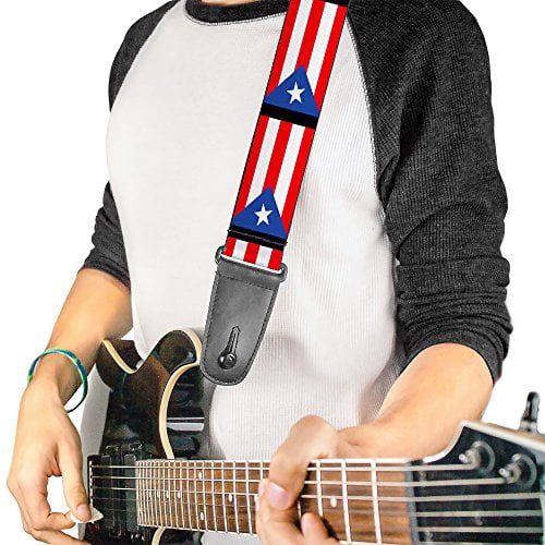 Buckle-Down Guitar Strap, Puerto Rico Flag Repeat Black, 2 Inches Wide