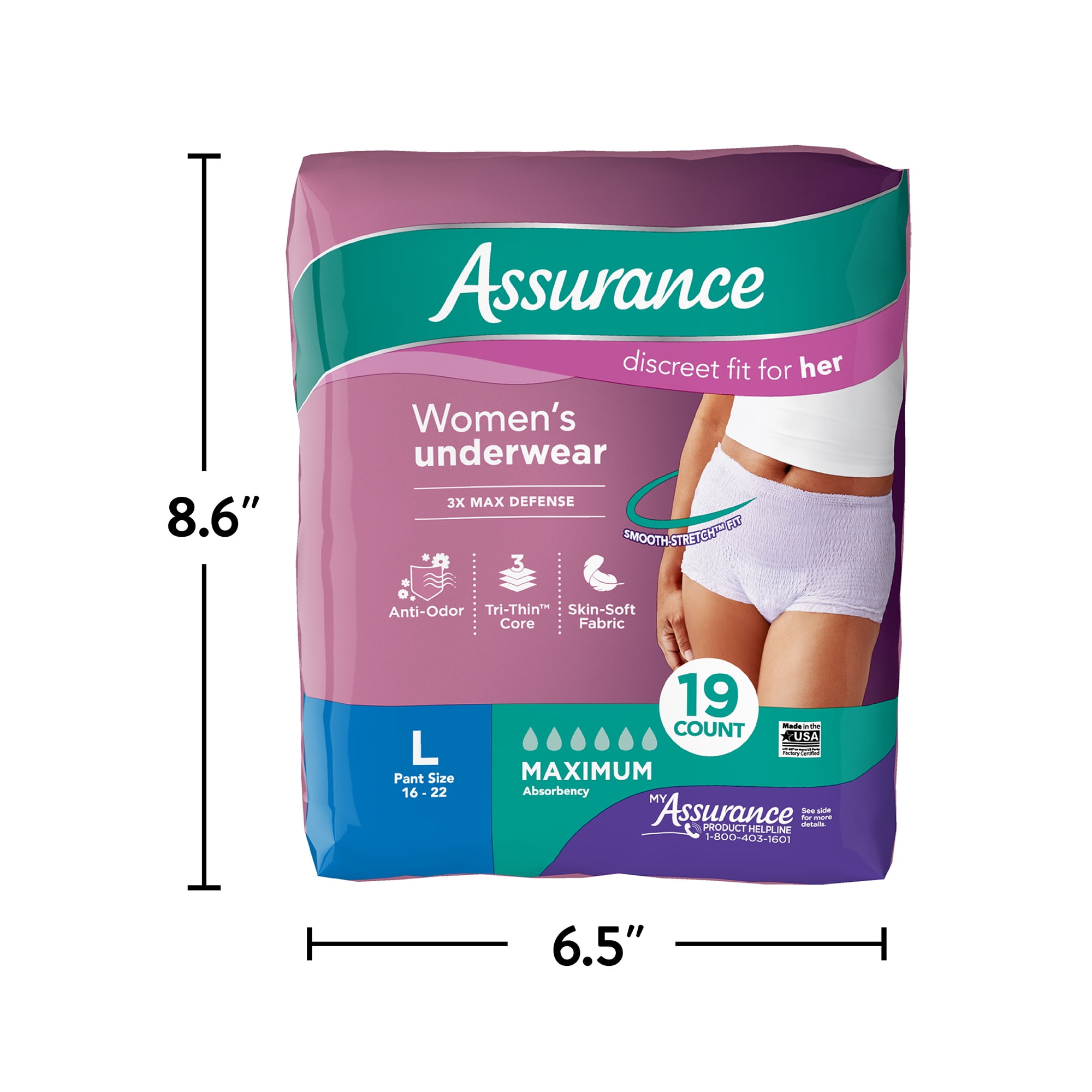 Assurance Women's Incontinence & Postpartum Underwear, L, Maximum Absorbency  (72 Count) 