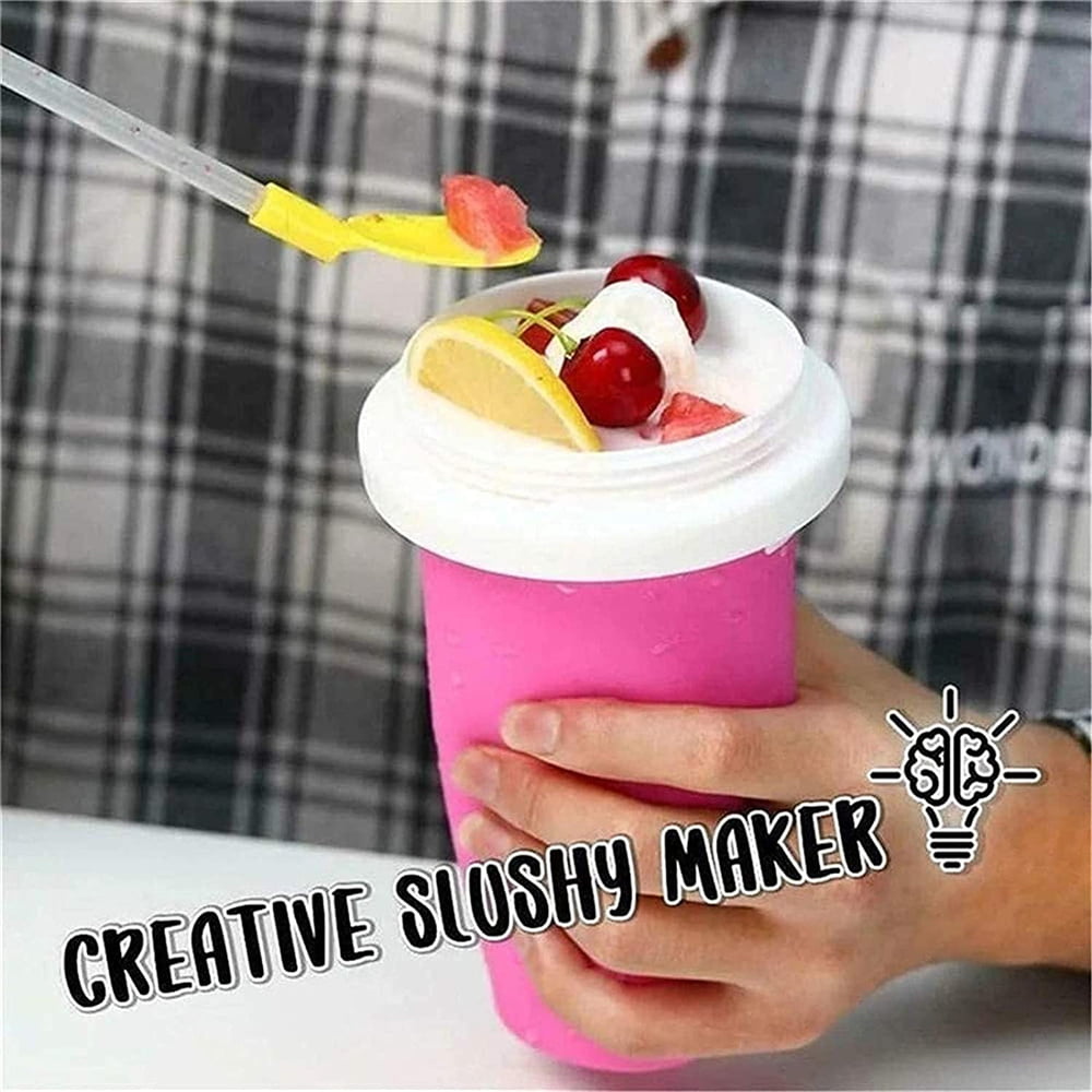 Slushie Maker Cup TIK TOK Magic Quick Frozen Smoothies Cup Cooling Cup Double Layer Squeeze Cup Slushy Maker Homemade Milk Shake Ice Cream Maker DIY it for Children and Family Blue
