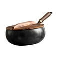 thumbnail image 3 of yotijay 9.45inch Wok en Handle No Coating Chinese Wok for Kitchen Camping Home Wooden Lid, 3 of 9