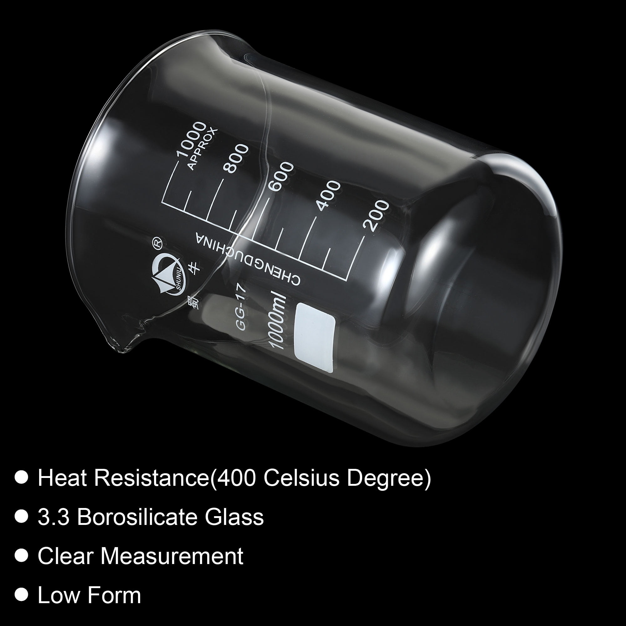 Graduated Pyrex® Media Bottle, Borosilicate Glass, 1000mL, Low