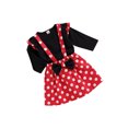 thumbnail image 4 of 2 Pcs Newborn Fashion Outfits, Infant Long Sleeve Round Neck Ruffle Pullover Polka Dot Print Suspender Skirt with Bow, 4 of 6